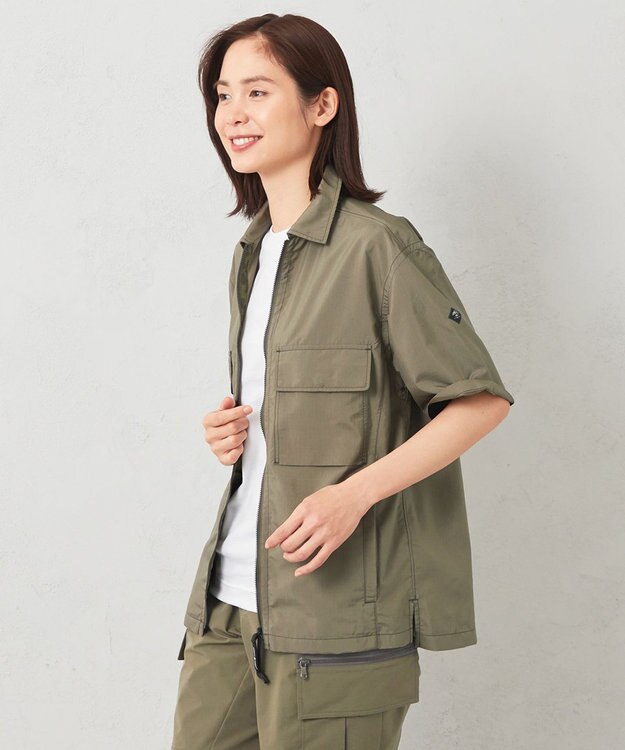 JOSEPH ABBOUD MOUNTAIN 【UNISEX】軽量/撥水 ZIP UPシャツ カーキ系