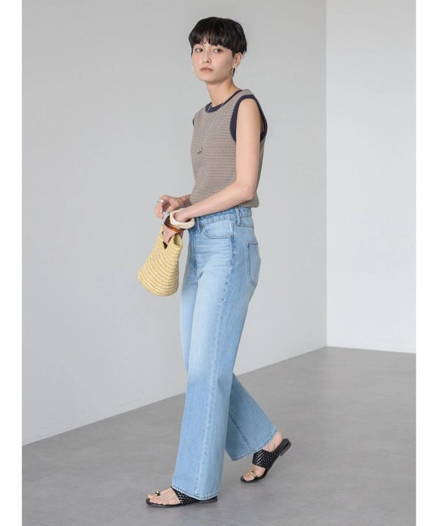 AMERICAN HOLIC ミジンボーダーノースリーブカットプルオーバー Navy