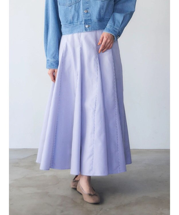 Green Parks ・ＳＵＧＡＲ　ＳＰＯＯＮ　ストライプフレアスカート Sax