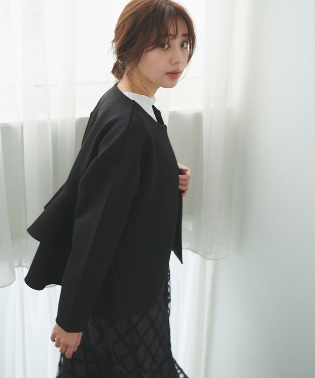 Feroux 【洗える】ダンボールフリル ジャケット ブラック系