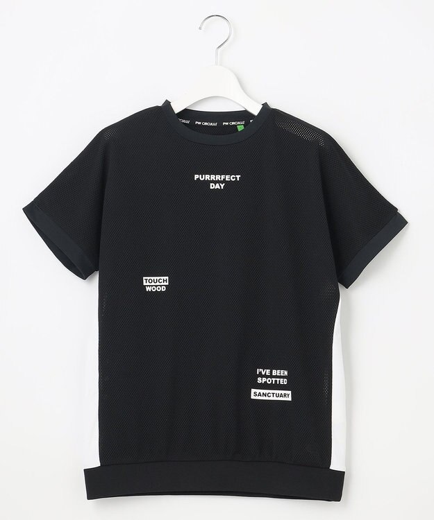 PW CIRCULUS 【WOMEN】【2SET/吸汗速乾/消臭/ストレッチ】ドルマンスリーブメッシュ シャツ + モックネックインナー ブラック系