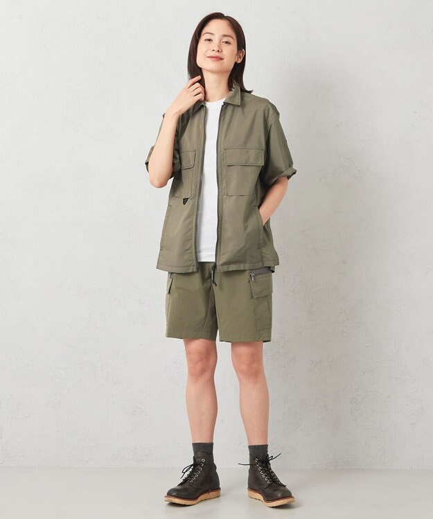 JOSEPH ABBOUD MOUNTAIN 【UNISEX】軽量/撥水 ZIP UPシャツ カーキ系