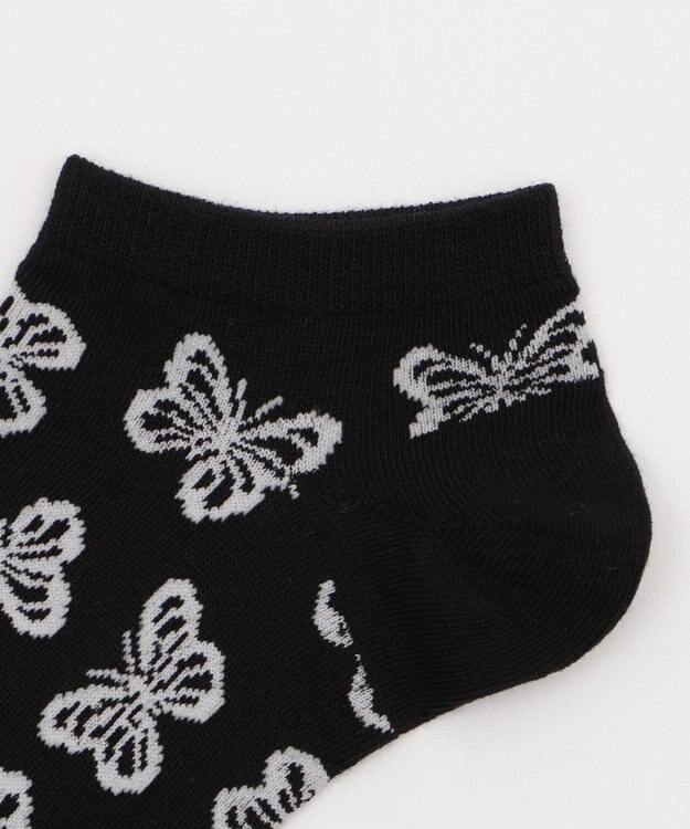 WEGO 総柄バタフライショートソックス ブラック