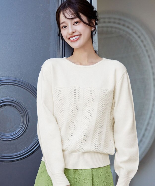 Tiaclasse 【洗える】ウェーブ編みニットプルオーバー オフホワイト
