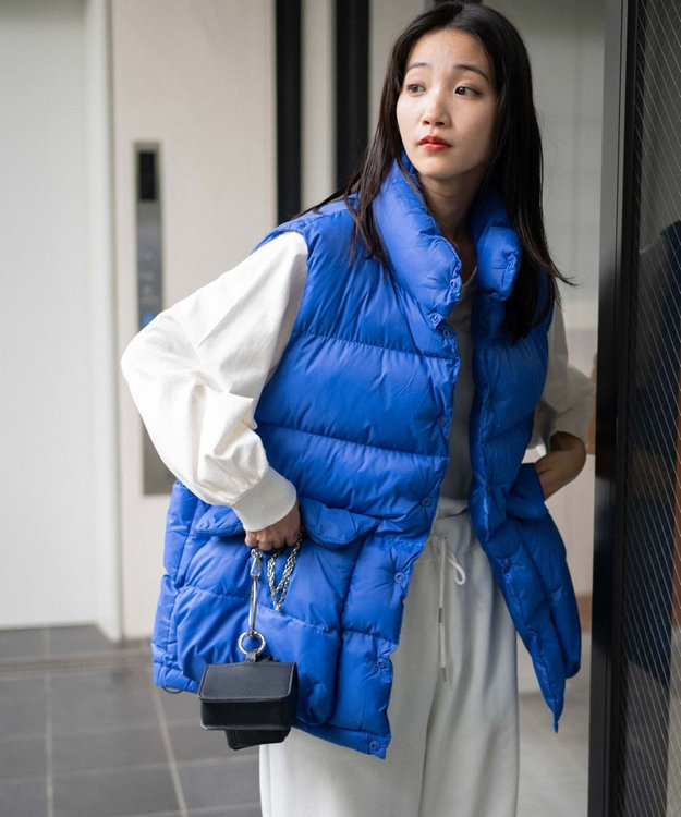 WEGO カラーナイロンパテッドベスト ブルー