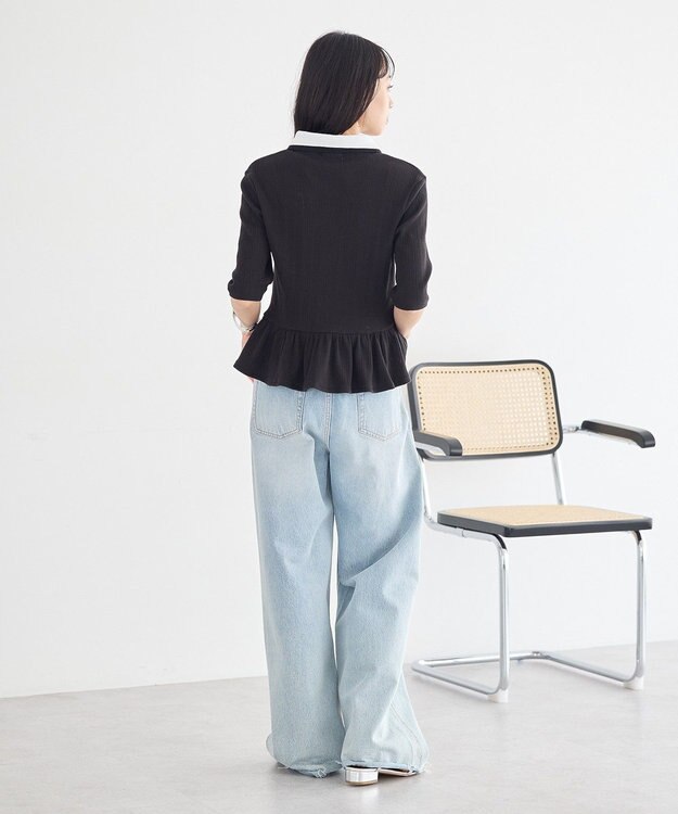 earth music&ecology ダブル衿ペプラムプルオーバー Black