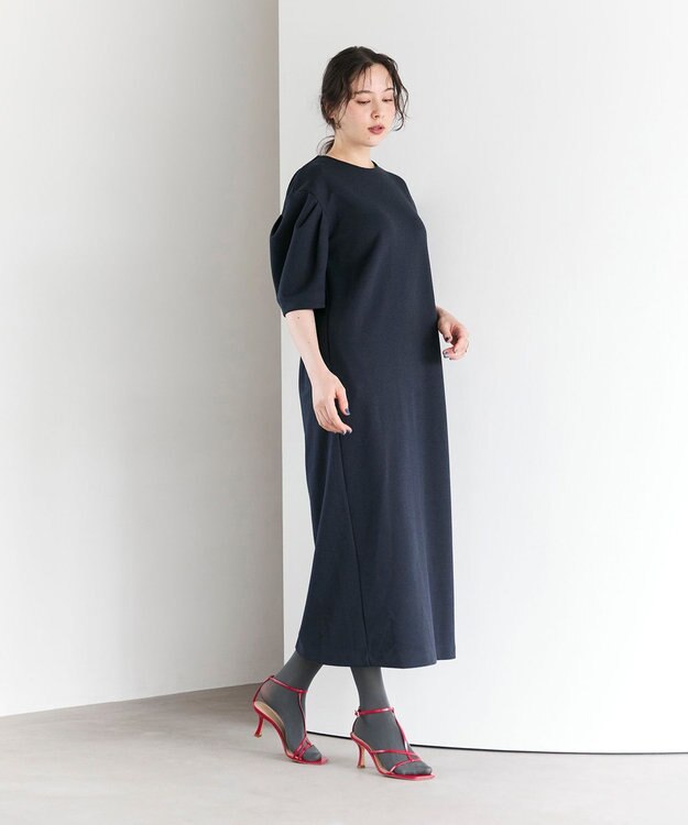 #Newans 【セレモニーにも/洗濯機可】パフスリーブロングワンピース​ ネイビー