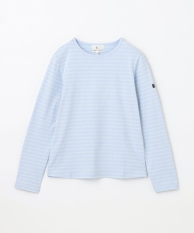 組曲 KIDS 【150-160cm】長袖ボーダー Tシャツ ミントグリーン×サックスブルー