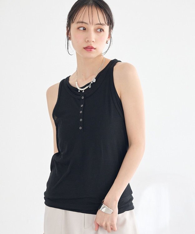 earth music&ecology 【SET】シアーフライスレイヤードタンクトップ Black