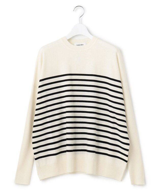 23区 【SACRA】エクストラファインメリノ ボーダーニット ホワイト系