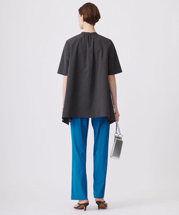 ICB 【接触冷感・UVカット・洗える】ヴィンテージスパンブロード バンドカラーブラウス チャコールグレー系