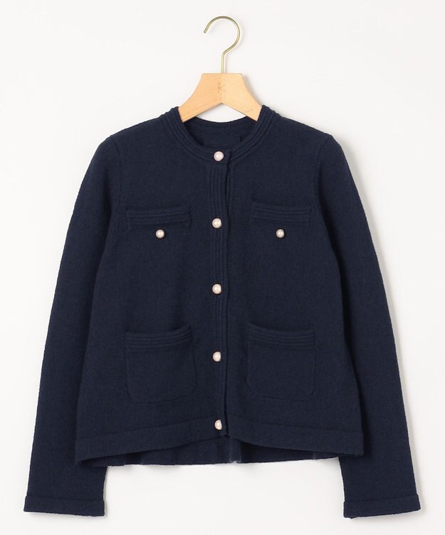 組曲 ミニブークレーツイードニットジャケット ネイビー系