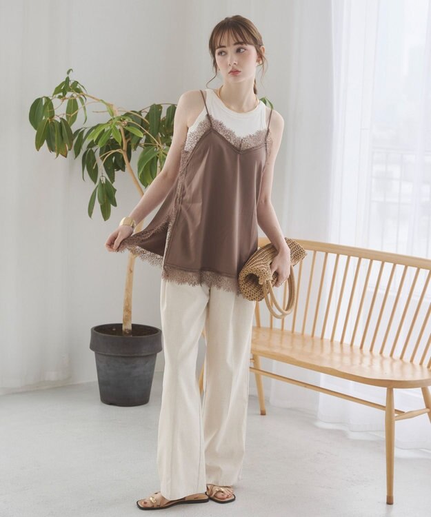 WEGO 【ANGIE VINTAGE】サテンレースキャミソール ブラウン