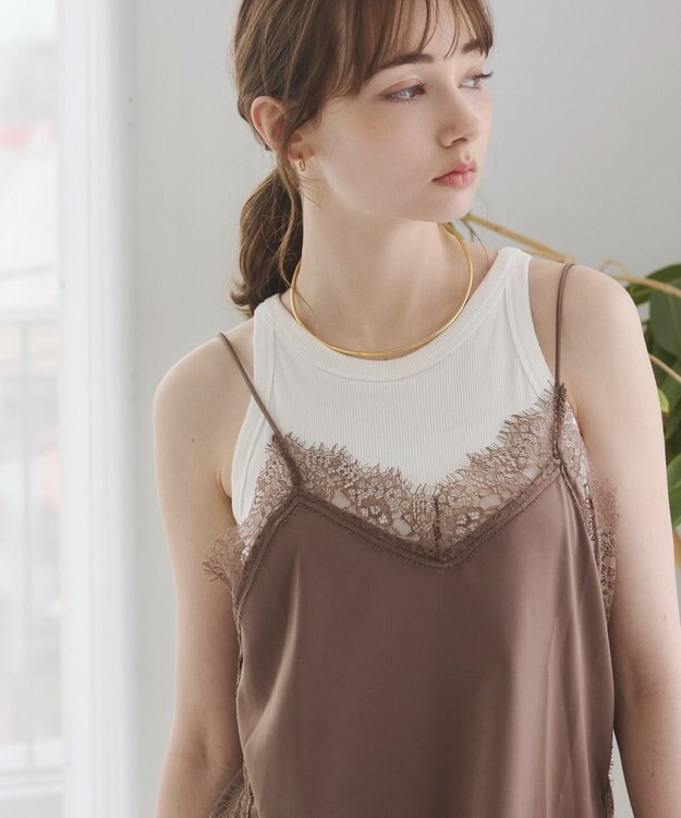WEGO 【ANGIE VINTAGE】サテンレースキャミソール ブラウン