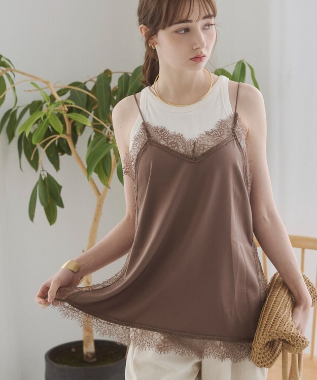 WEGO 【ANGIE VINTAGE】サテンレースキャミソール ブラウン