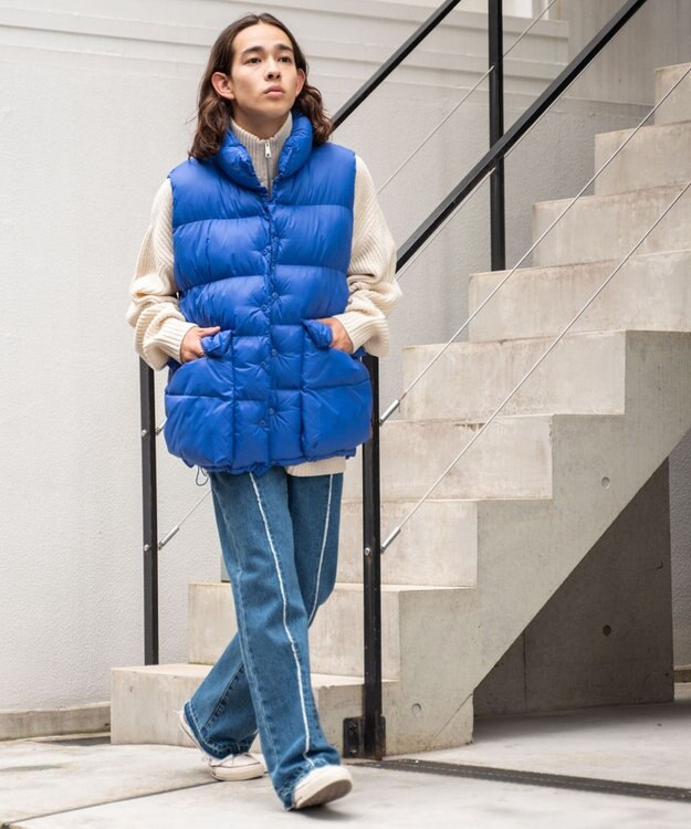 WEGO カラーナイロンパテッドベスト ブルー