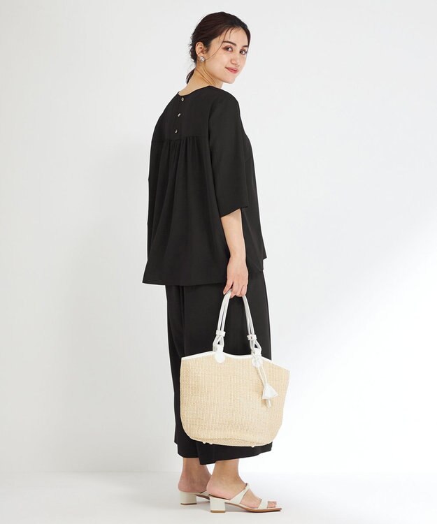 23区 L 【Lサイズ限定/洗える】ハイストレッチツイル ブラウス ブラック系