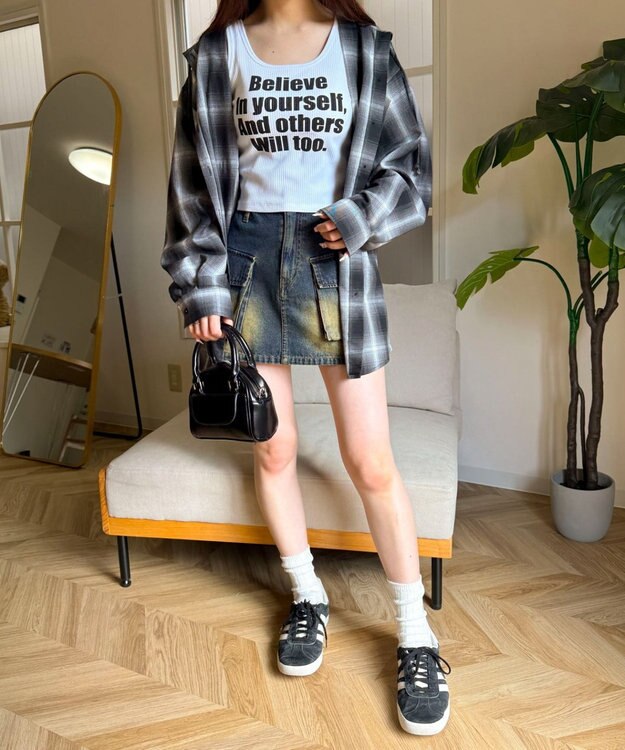 WEGO 【カップ付きインナー】グラフィックカップ付きリブタンク 柄1