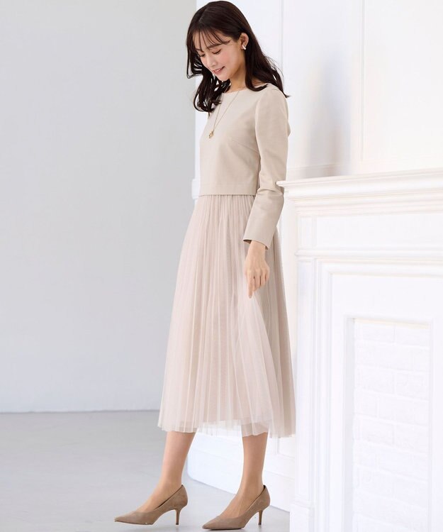 組曲 S 【WEB限定・KUMIKYOKU NAVY】ジャージーコンビ ギャザーチュール ワンピース ベージュ系