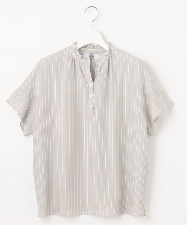 J.PRESS LADIES シアーストライプチェック カットソー ライトグレー系1