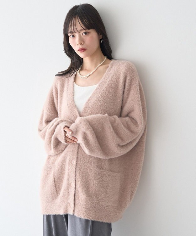 earth music&ecology ラメミニシャギーＶネックカーディガン Light Pink