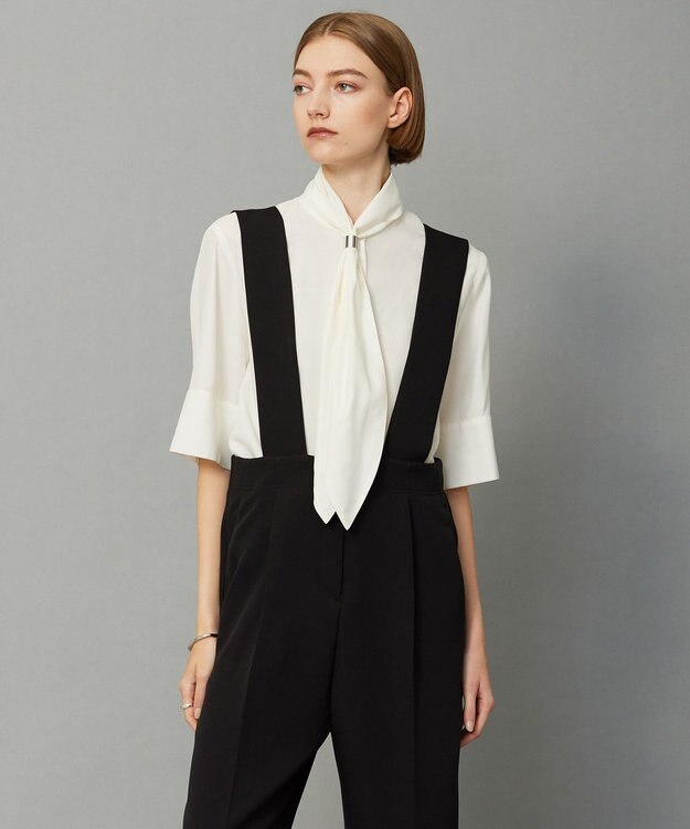 ICB L 【接触冷感・UVケア・洗える】 レーヨンコンパクトローン ボウタイシャツ オフホワイト系