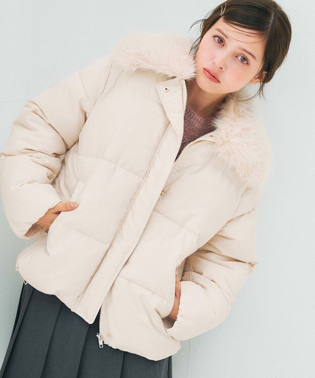 Feroux ファーカラー付き・ダウン見え中綿 ジャケット ベージュ系