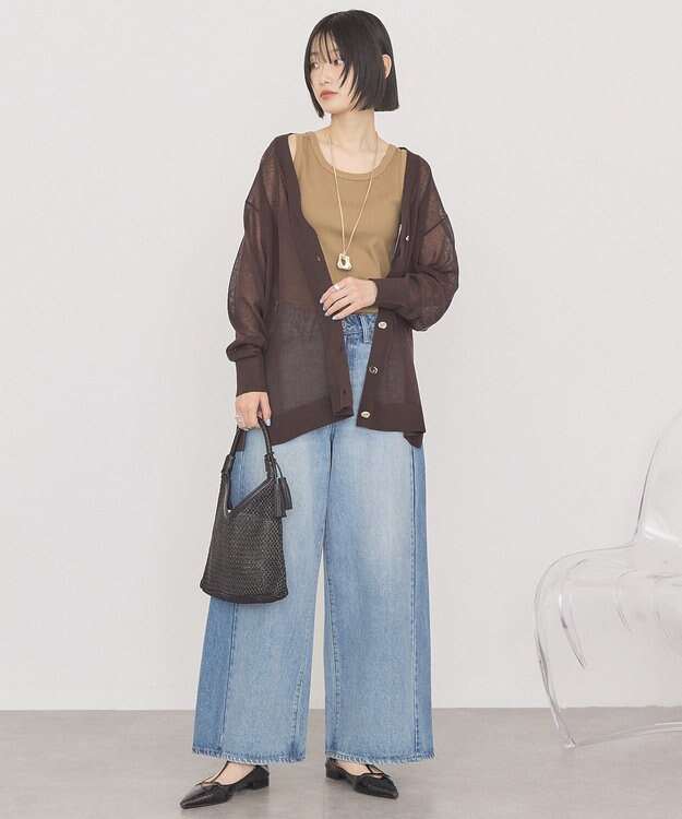 AMERICAN HOLIC メタルボタンシアーVネックカーディガン Brown