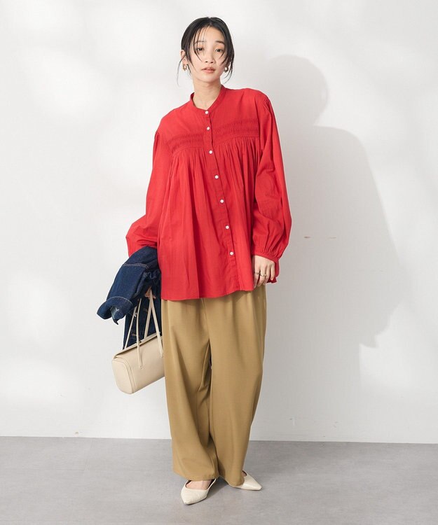 CRAFT STANDARD BOUTIQUE インド綿ピンタックブラウス Red
