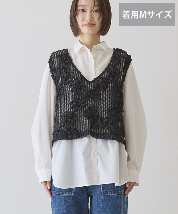 AMERICAN HOLIC 【選べる丈】Ｖネックレースベスト Black