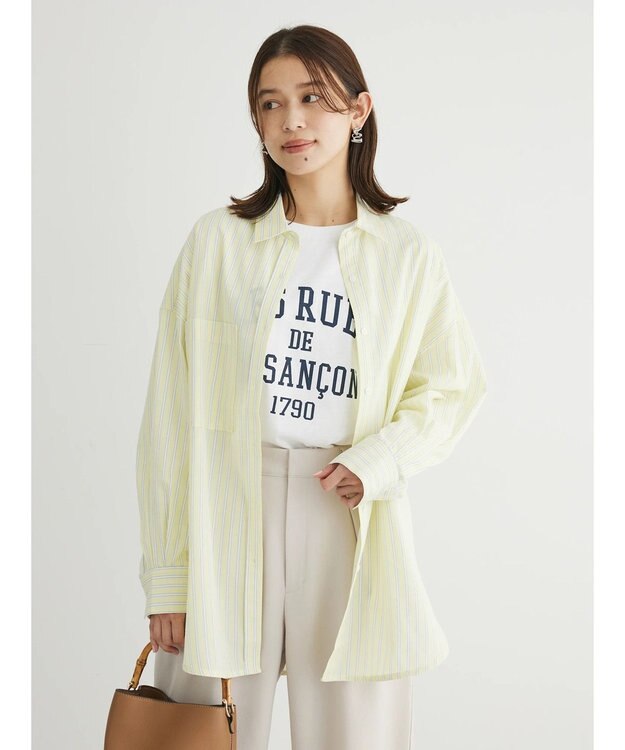 Green Parks イージーケア　ドビーストライプシャツ Yellow