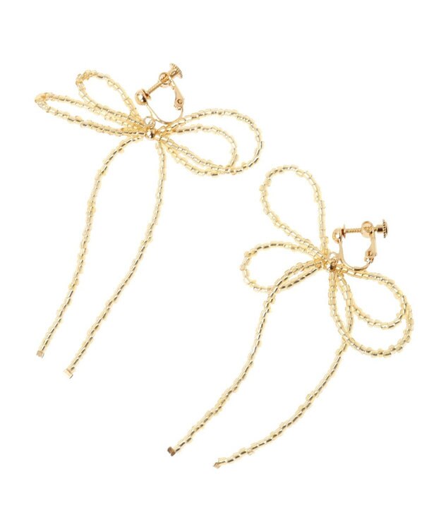 AMERICAN HOLIC ビーズレイーヤードリボンイヤリング Gold