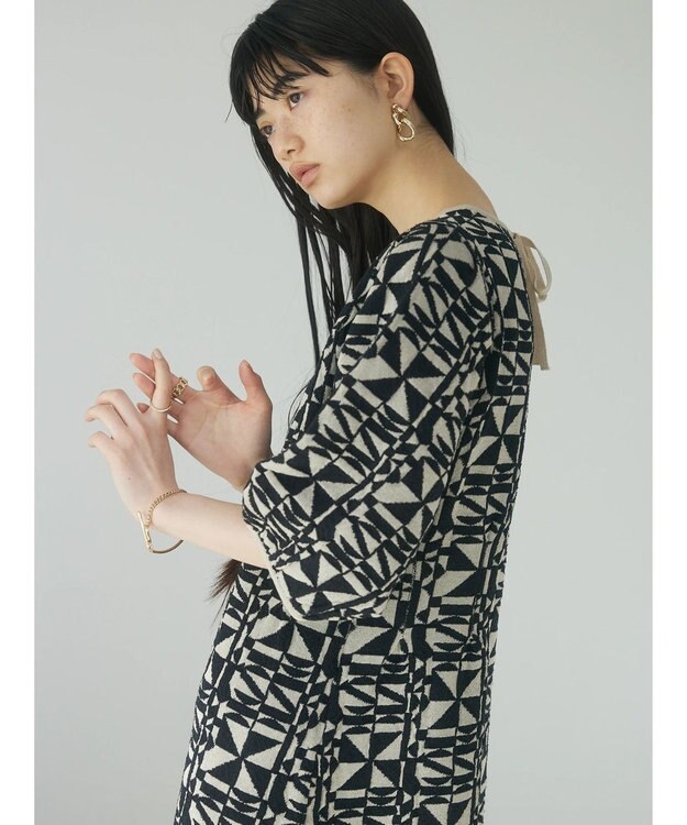 Green Parks ａ．ニットジャガード柄ワンピース Black