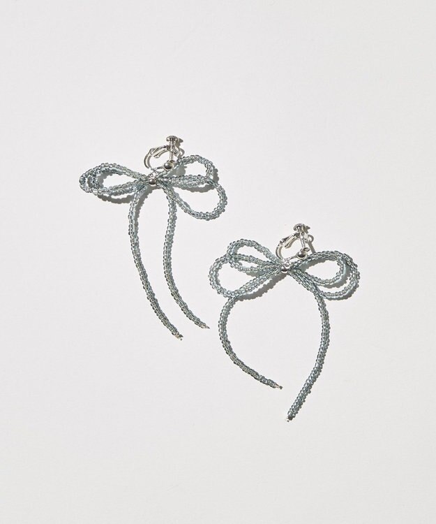 AMERICAN HOLIC ビーズレイーヤードリボンイヤリング Charcoal Gray