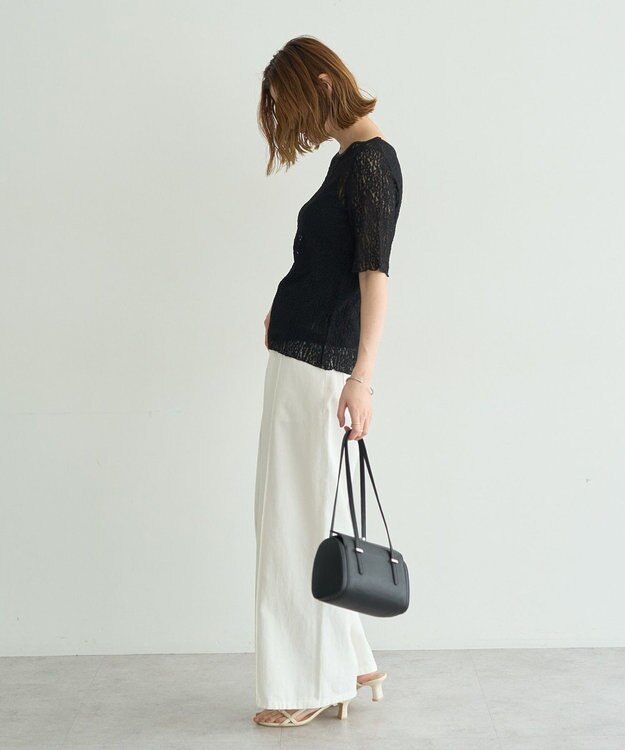 YECCA VECCA 5分袖レースシアートップス Black
