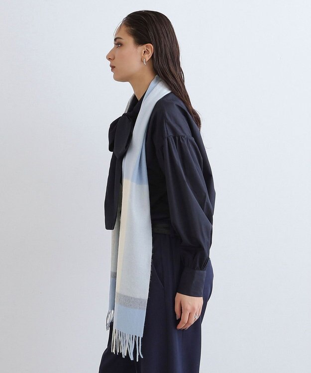 MOONBAT WEB限定【洗える】ミエル (miel) カシミヤ100％ チェックマフラー ペールスカイ