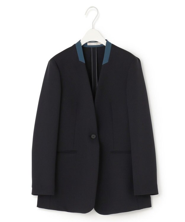 ICB 【洗える】トリプルクロスツイル ノーカラージャケット ブラック系