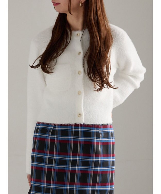 Te chichi ショートシャギーポケットカーディガン ホワイト