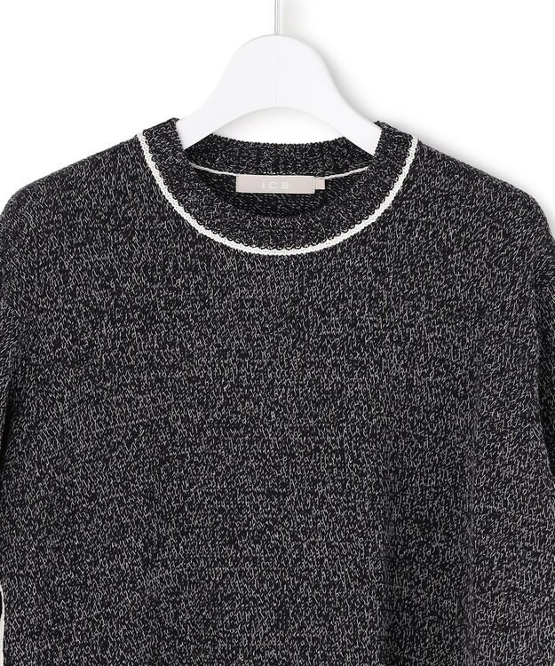 ICB L コットンツイスター クルーネックニット ブラック×オフホワイトミックス