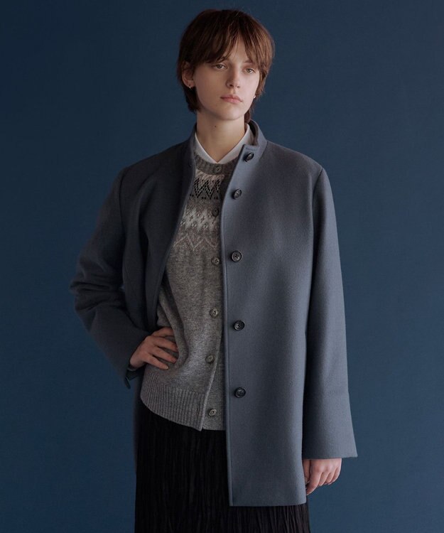 J.PRESS LADIES ショートビーバー ミディ丈 スタンドカラー コート ティールブルー系