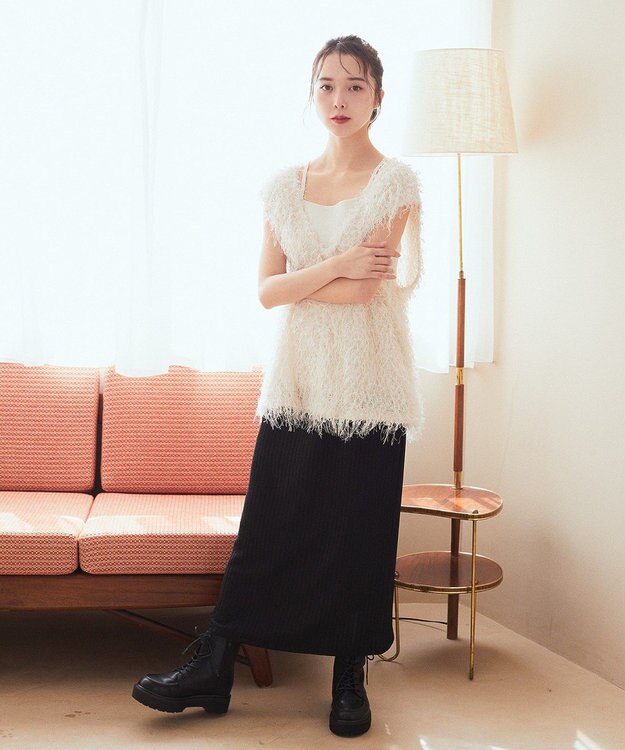 earth music&ecology ふさふさベスト Ivory