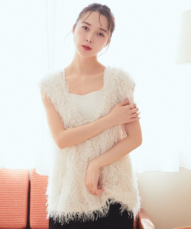 earth music&ecology ふさふさベスト Ivory