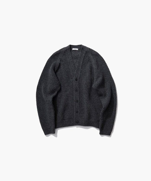 ATON WOOL CASHMERE ALPACA | メッシュＶネックカーディガン CHARCOAL GRAY