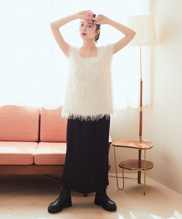 earth music&ecology ふさふさベスト Ivory