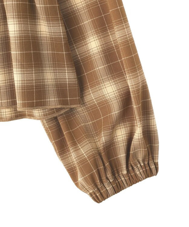 earth music&ecology 【予約】チェックシャーリングブラウス キャメル