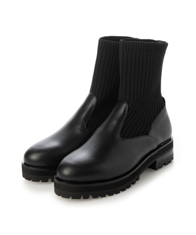 ing <ing>【サスティナブルシリーズ】ラウンドトウリブニットブーツ ブラック