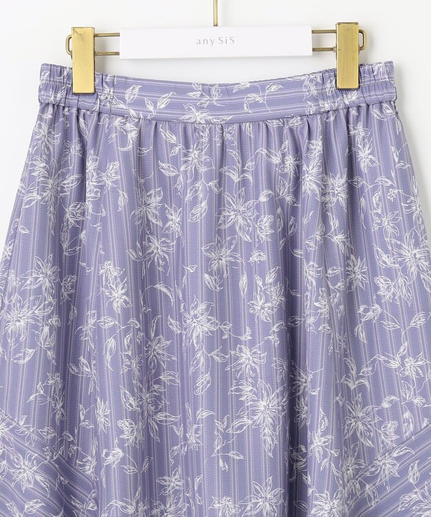 ANY SIS 【洗える】ラインフラワーストライプ スカート ライトブルー系