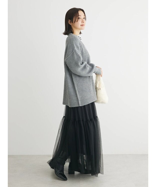 Green Parks 洗える　Ｖネックニットカーディガン Gray Mixture