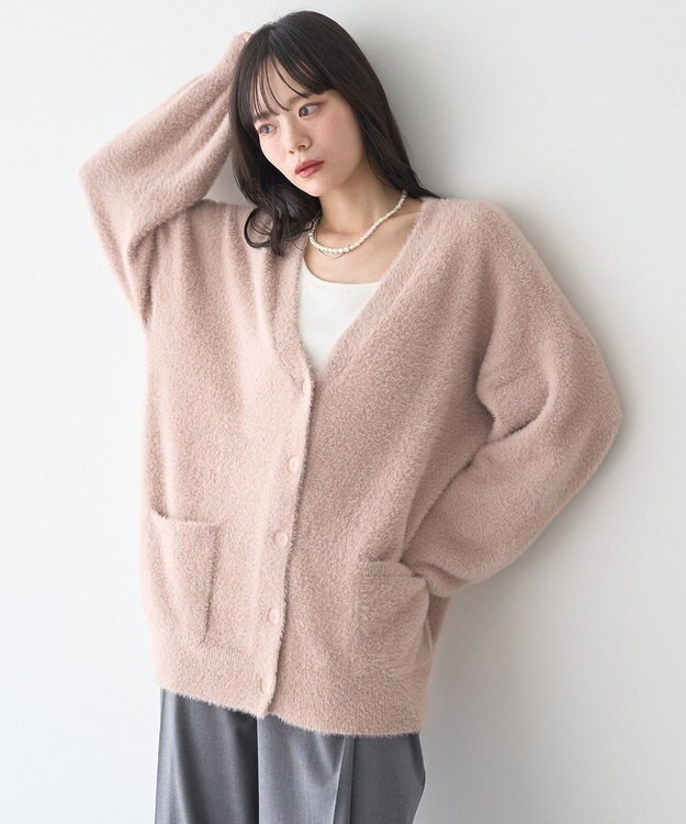 earth music&ecology ラメミニシャギーＶネックカーディガン Light Pink