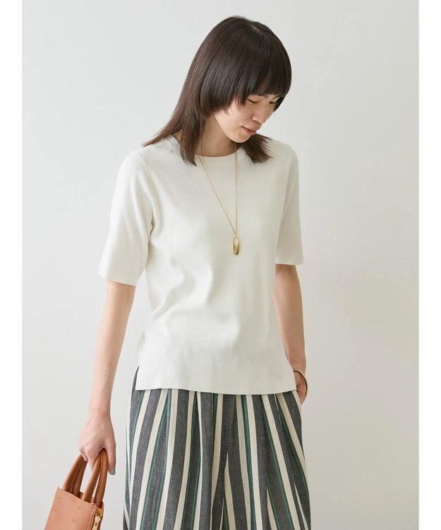 AMERICAN HOLIC ５分袖リブニットプルオーバー Off White